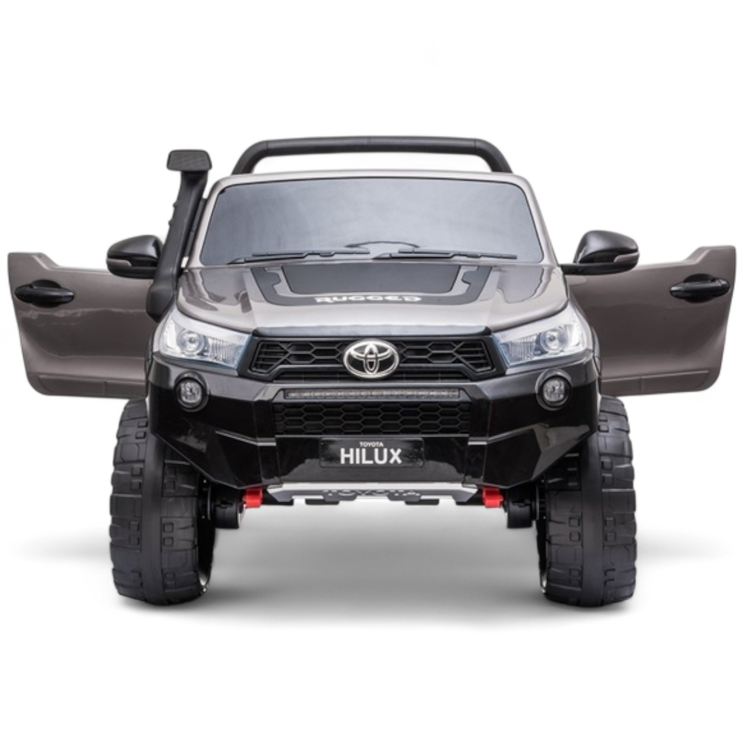 Carro Elétrico para Criança TOYOTA HILUX Cinza Metalizado 12v 4x4 c/ RODAS DE BORRACHA & ASSENTO EM PELE
