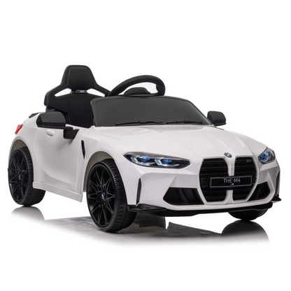 Carro Elétrico para Criança BMW M4 12v Branco c/ RODAS DE BORRACHA & ASSENTO EM PELE