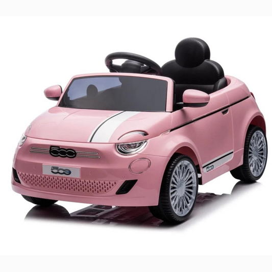 Carro Elétrico para Criança Fiat 500 12V Rosa c/ RODAS DE BORRACHA