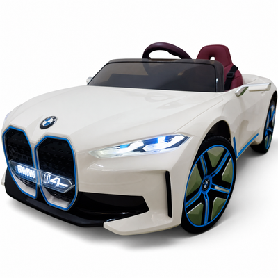 Carro Elétrico para Criança BMW I4 12v BATERIA DE LITIO Branco c/ RODAS DE BORRACHA & ASSENTO EM PELE