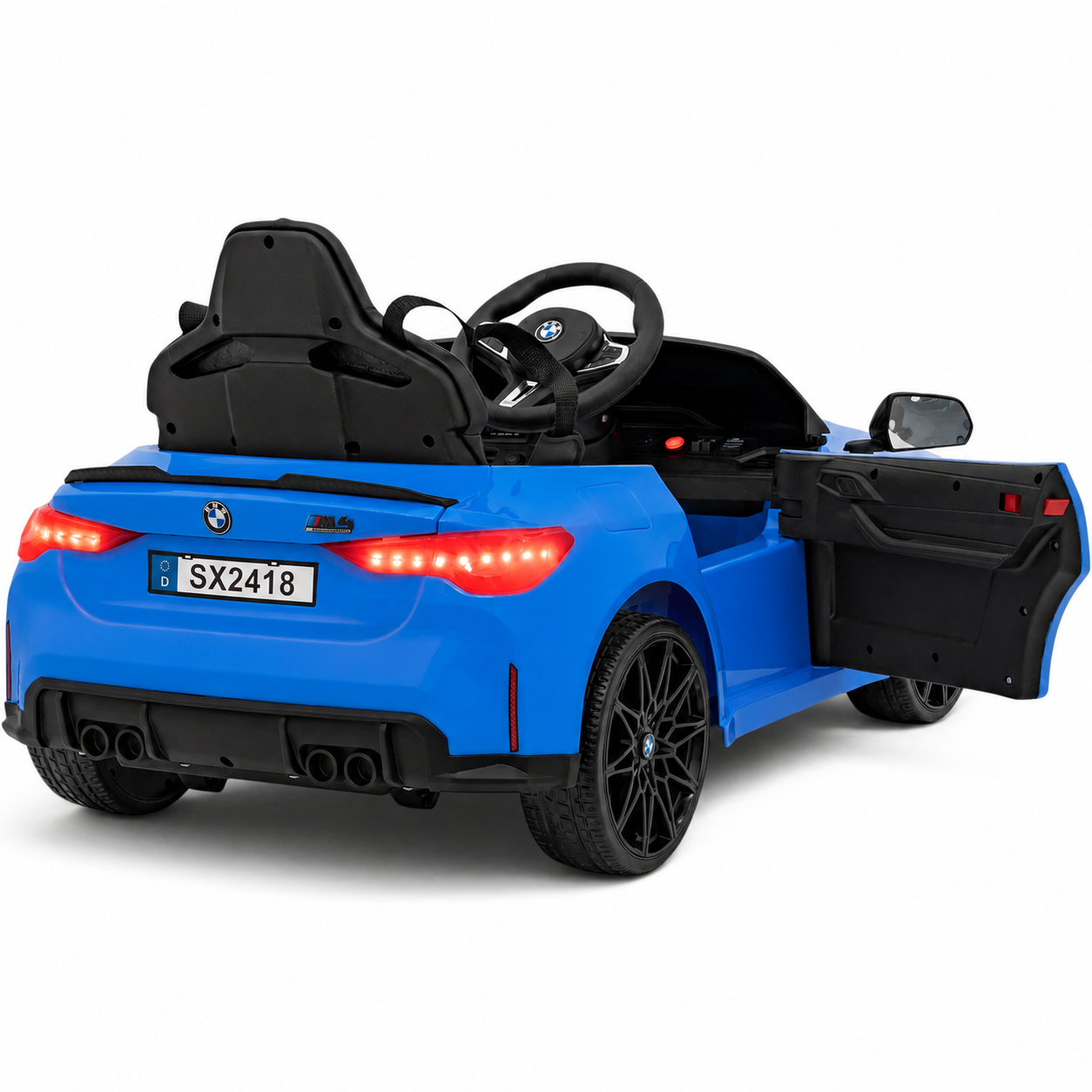Carro Elétrico para Criança BMW M4 12v Azul BATERIA DE LITIO c/ RODAS DE BORRACHA & ASSENTO EM PELE