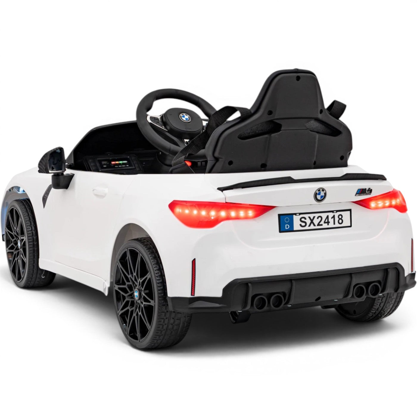Carro Elétrico para Criança BMW M4 12v Branco BATERIA DE LITIO c/ RODAS DE BORRACHA & ASSENTO EM PELE
