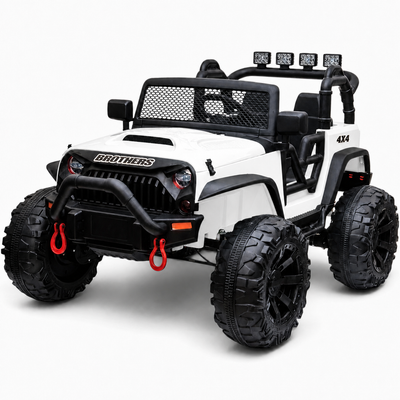 Carro Elétrico para Criança Jipe BROTHERS 24v Branco c/ RODAS DE BORRACHA & ASSENTO EM PELE