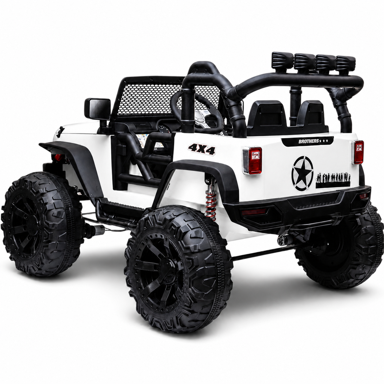 Carro Elétrico para Criança Jipe BROTHERS 24v Branco c/ RODAS DE BORRACHA & ASSENTO EM PELE
