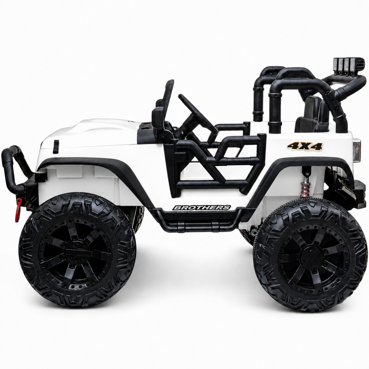 Carro Elétrico para Criança Jipe BROTHERS 24v Branco c/ RODAS DE BORRACHA & ASSENTO EM PELE