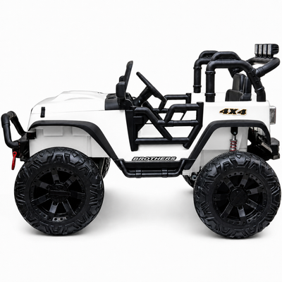 Carro Elétrico para Criança Jipe BROTHERS 24v Branco c/ RODAS DE BORRACHA & ASSENTO EM PELE