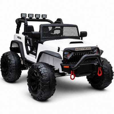 Carro Elétrico para Criança Jipe BROTHERS 24v Branco c/ RODAS DE BORRACHA & ASSENTO EM PELE