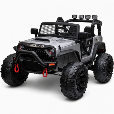 Carro Elétrico para Criança Jipe  BROTHERS 24v Cinza Metalizado c/ RODAS DE BORRACHA & ASSENTO EM PELE