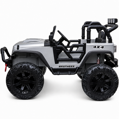 Carro Elétrico para Criança Jipe  BROTHERS 24v Cinza Metalizado c/ RODAS DE BORRACHA & ASSENTO EM PELE