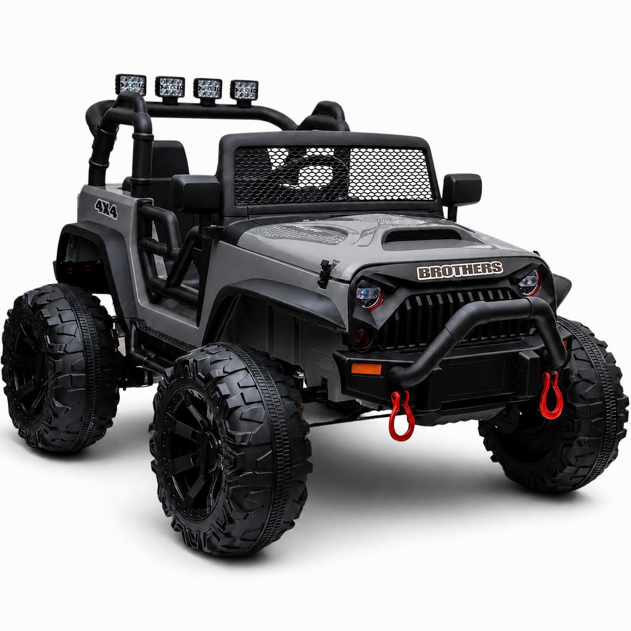 Carro Elétrico para Criança Jipe  BROTHERS 24v Cinza Metalizado c/ RODAS DE BORRACHA & ASSENTO EM PELE