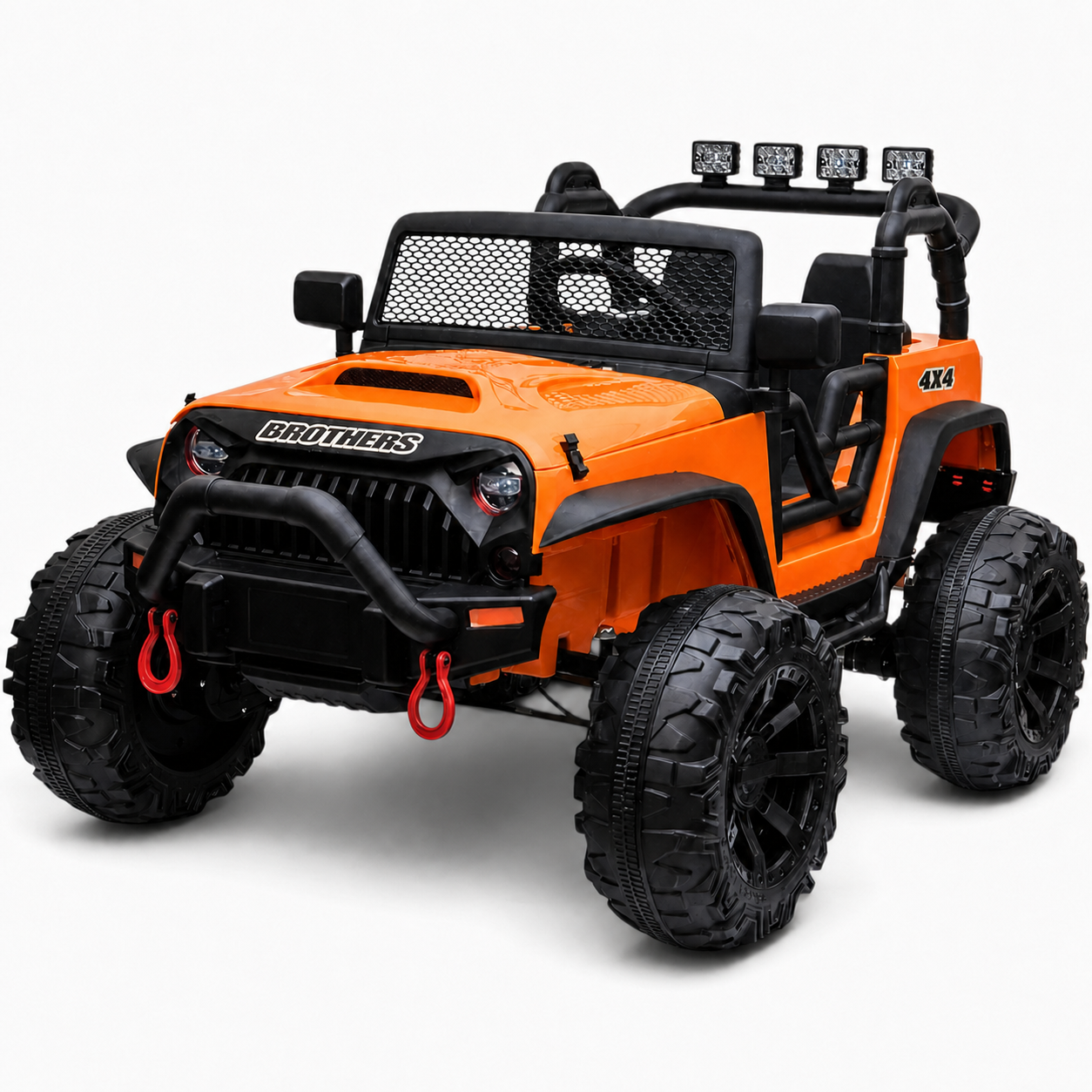 Carro Elétrico para Criança Jipe BROTHERS 24v Laranja c/ RODAS DE BORRACHA & ASSENTO EM PELE