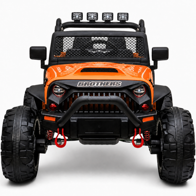 Carro Elétrico para Criança Jipe BROTHERS 24v Laranja c/ RODAS DE BORRACHA & ASSENTO EM PELE