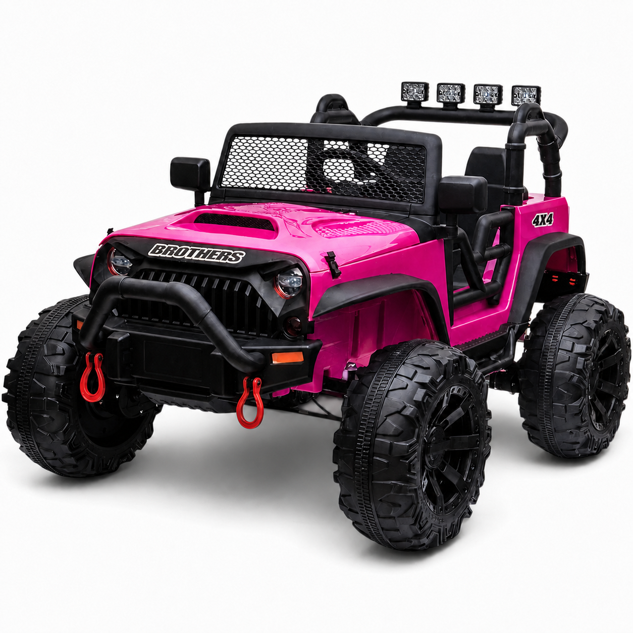 Carro Elétrico para Criança Jipe BROTHERS 24v Rosa Metalizado c/ RODAS DE BORRACHA & ASSENTO EM PELE
