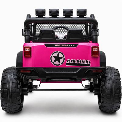 Carro Elétrico para Criança Jipe BROTHERS 24v Rosa Metalizado c/ RODAS DE BORRACHA & ASSENTO EM PELE