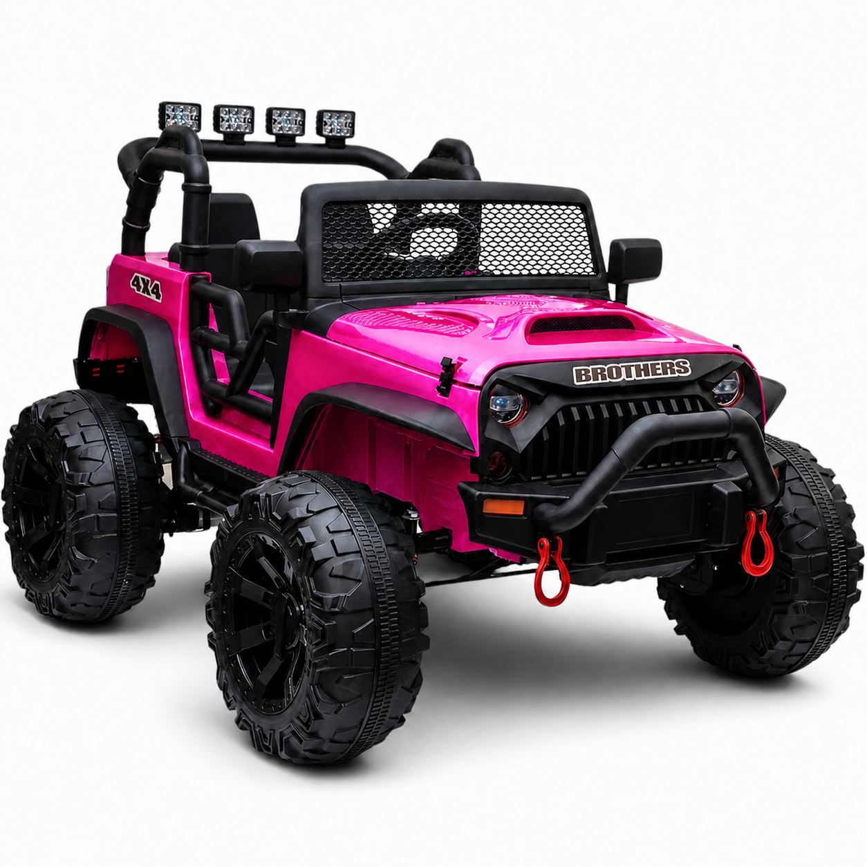 Carro Elétrico para Criança Jipe BROTHERS 24v Rosa Metalizado c/ RODAS DE BORRACHA & ASSENTO EM PELE