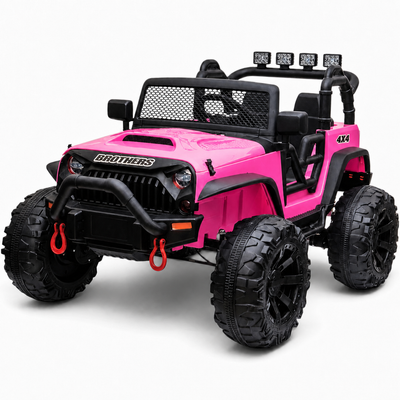 Carro Elétrico para Criança Jipe BROTHERS 24v Rosa c/ RODAS DE BORRACHA & ASSENTO EM PELE