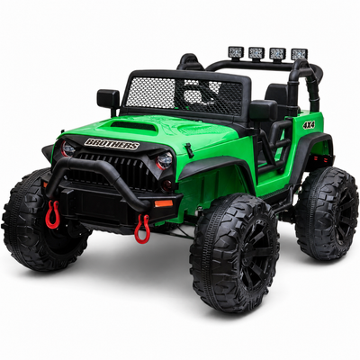 Carro Elétrico para Criança Jipe BROTHERS 24v Verde c/ RODAS DE BORRACHA & ASSENTO EM PELE