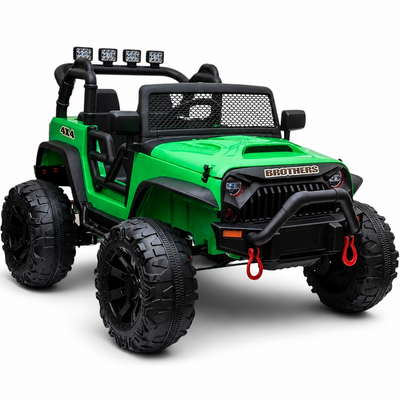 Carro Elétrico para Criança Jipe BROTHERS 24v Verde c/ RODAS DE BORRACHA & ASSENTO EM PELE