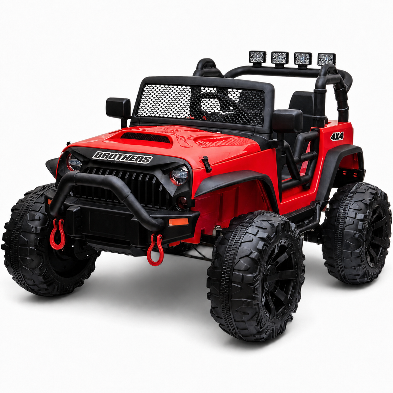 Carro Elétrico para Criança Jipe BROTHERS 24v Vermelho c/ RODAS DE BORRACHA & ASSENTO EM PELE