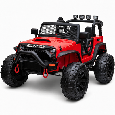 Carro Elétrico para Criança Jipe BROTHERS 24v Vermelho c/ RODAS DE BORRACHA & ASSENTO EM PELE