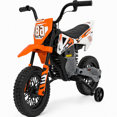 Mota Elétrica para Criança estilo CROSS 12v Laranja c/ RODAS DE BORRACHA & ASSENTO EM PELE