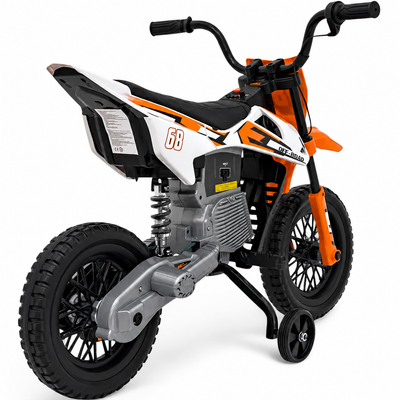 Mota Elétrica para Criança estilo CROSS 12v Laranja c/ RODAS DE BORRACHA & ASSENTO EM PELE