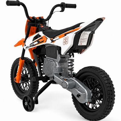 Mota Elétrica para Criança estilo CROSS 12v Laranja c/ RODAS DE BORRACHA & ASSENTO EM PELE