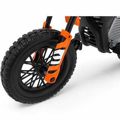Mota Elétrica para Criança estilo CROSS 12v Laranja c/ RODAS DE BORRACHA & ASSENTO EM PELE