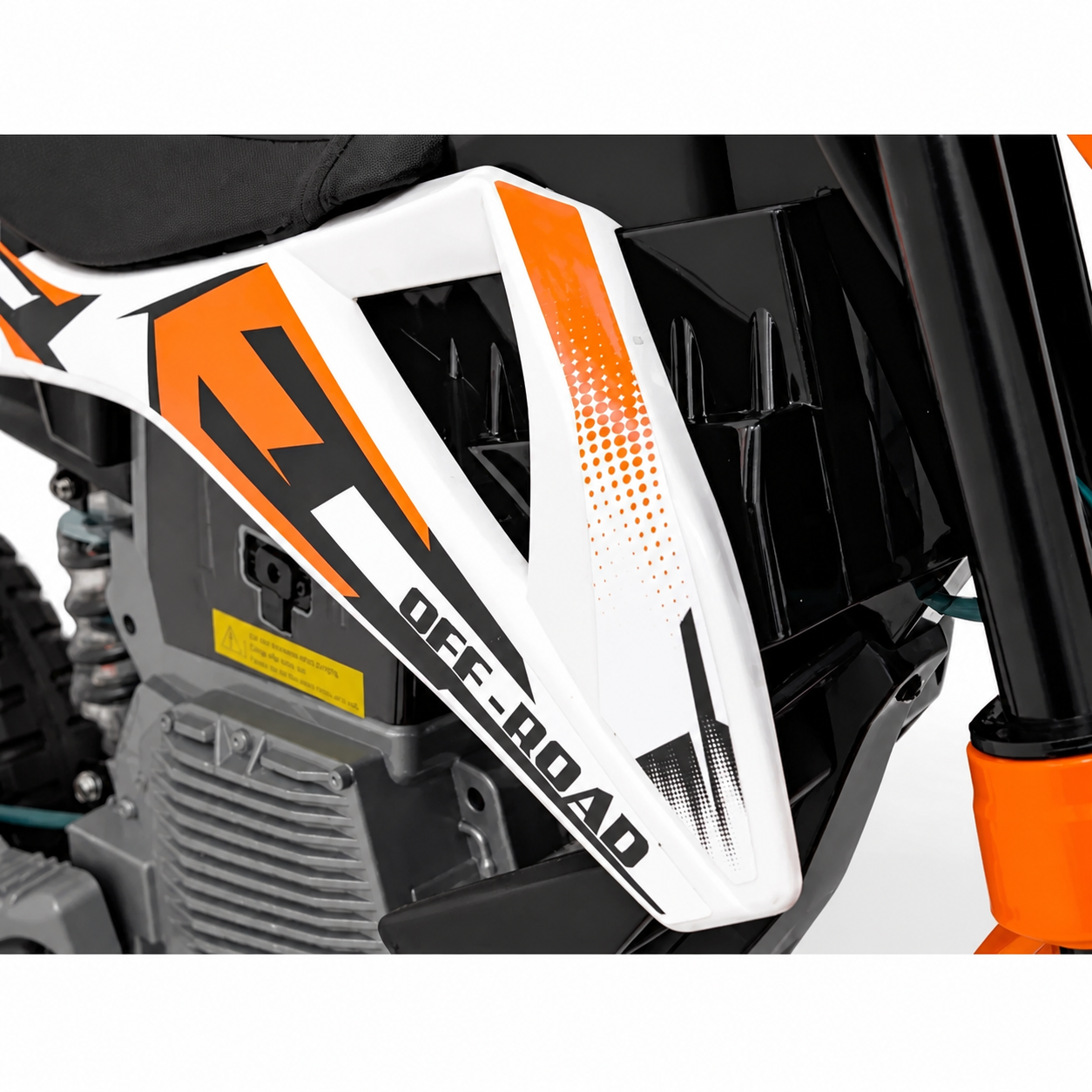 Mota Elétrica para Criança estilo CROSS 12v Laranja c/ RODAS DE BORRACHA & ASSENTO EM PELE