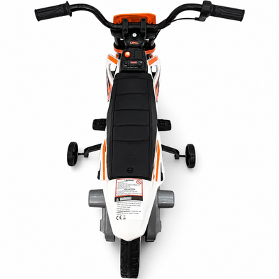Mota Elétrica para Criança estilo CROSS 12v Laranja c/ RODAS DE BORRACHA & ASSENTO EM PELE