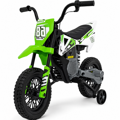 Mota Elétrica para Criança estilo CROSS 12v Verde c/ RODAS DE BORRACHA & ASSENTO EM PELE