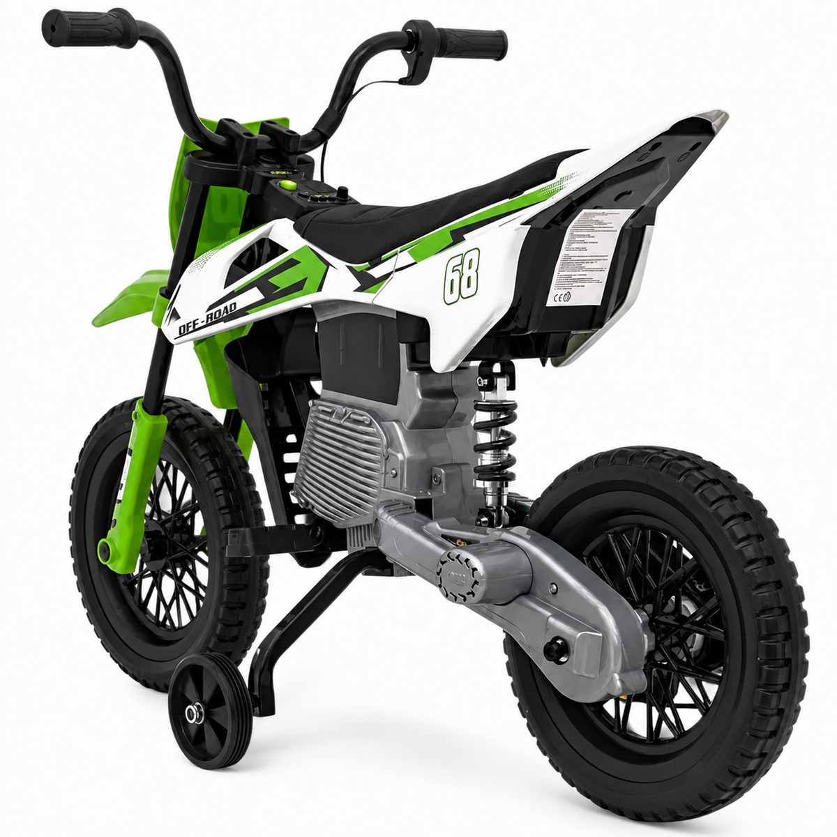 Mota Elétrica para Criança estilo CROSS 12v Verde c/ RODAS DE BORRACHA & ASSENTO EM PELE