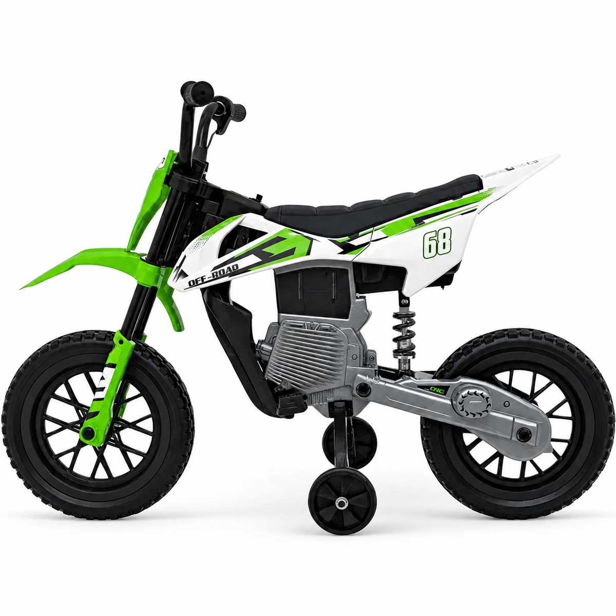 Mota Elétrica para Criança estilo CROSS 12v Verde c/ RODAS DE BORRACHA & ASSENTO EM PELE