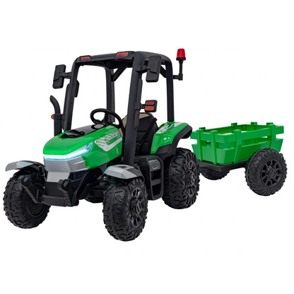 Trator Elétrico para Criança com Atrelado 24v Verde c/ RODAS DE BORRACHA & ASSENTO EM PELE