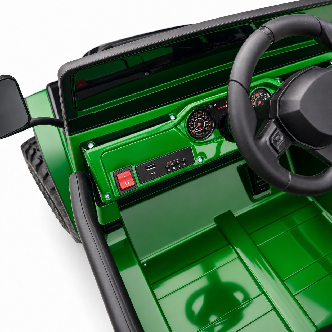 Carro Elétrico para Criança FJ LAND 24v Verde c/ RODAS DE BORRACHA & ASSENTO EM PELE