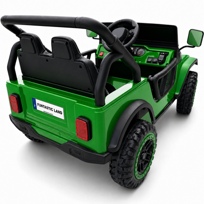 Carro Elétrico para Criança FJ LAND 24v Verde c/ RODAS DE BORRACHA & ASSENTO EM PELE