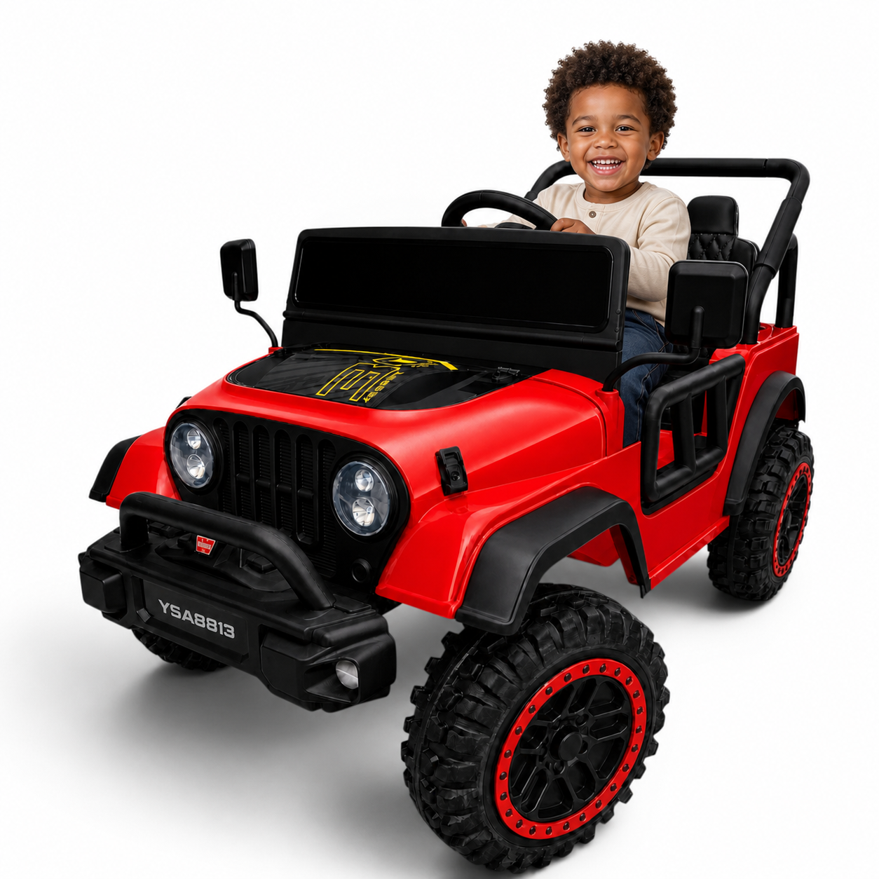Carro Elétrico para Criança FJ LAND 24v Vermelho c/ RODAS DE BORRACHA & ASSENTO EM PELE