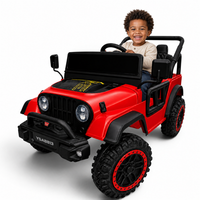 Carro Elétrico para Criança FJ LAND 24v Vermelho c/ RODAS DE BORRACHA & ASSENTO EM PELE