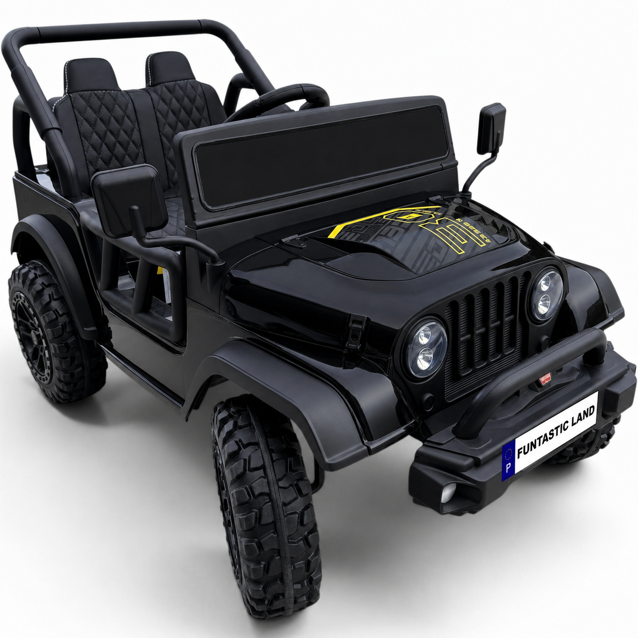 Carro Elétrico para Criança FJ LAND 24v Preto c/ RODAS DE BORRACHA & ASSENTO EM PELE