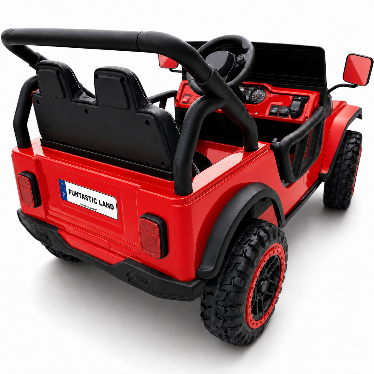 Carro Elétrico para Criança FJ LAND 24v Vermelho c/ RODAS DE BORRACHA & ASSENTO EM PELE