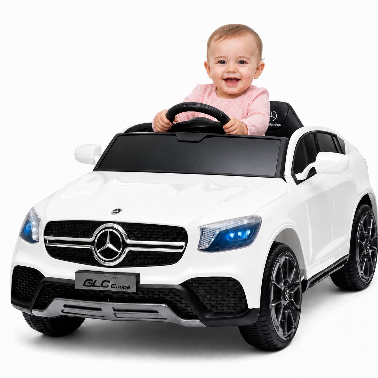 Carro Elétrico para Criança MERCEDES GLC coupê BATERIA DE LITIO 12v 4x4 Branco c/ RODAS DE BORRACHA & ASSENTO EM PELE