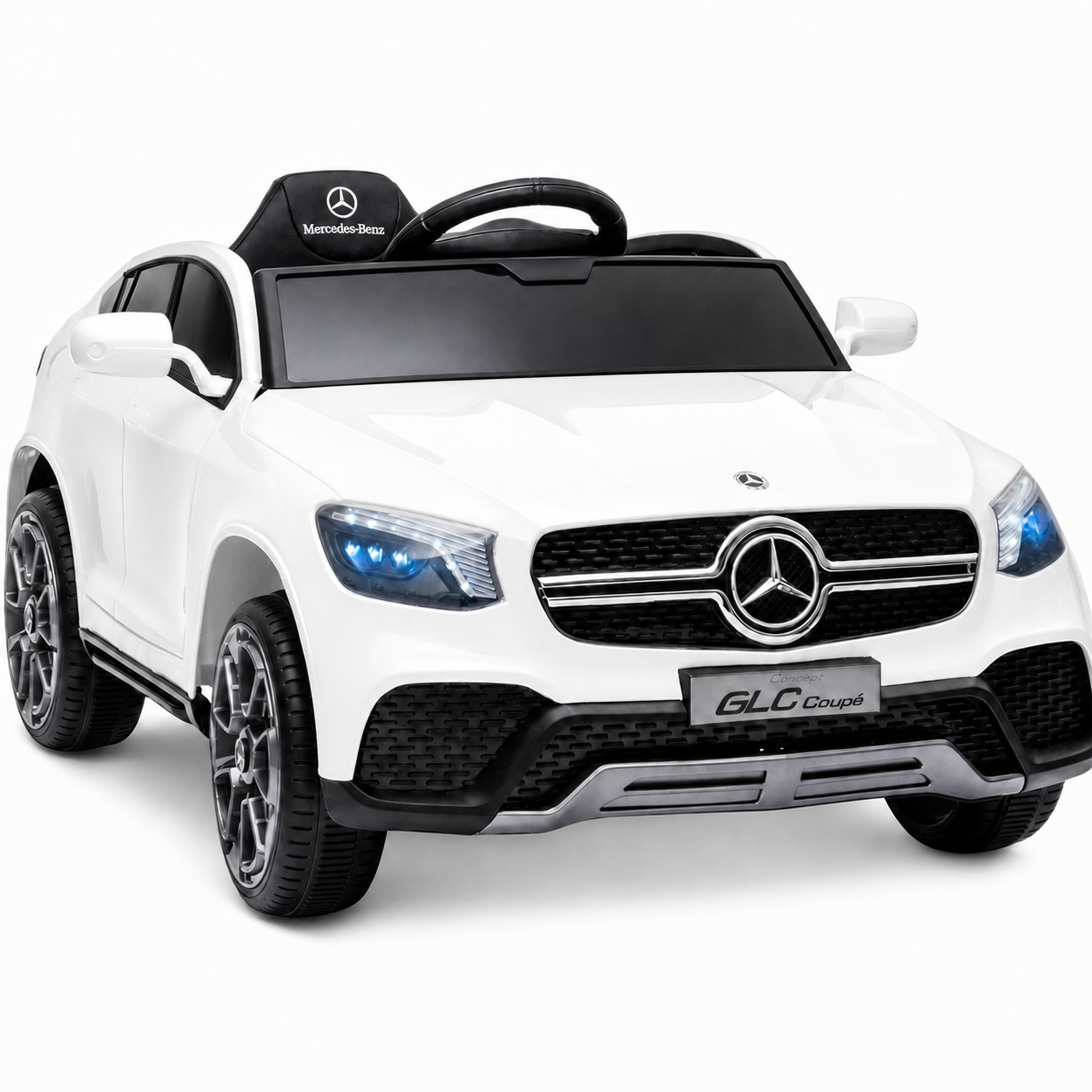 Carro Elétrico para Criança MERCEDES GLC coupê BATERIA DE LITIO 12v 4x4 Branco c/ RODAS DE BORRACHA & ASSENTO EM PELE
