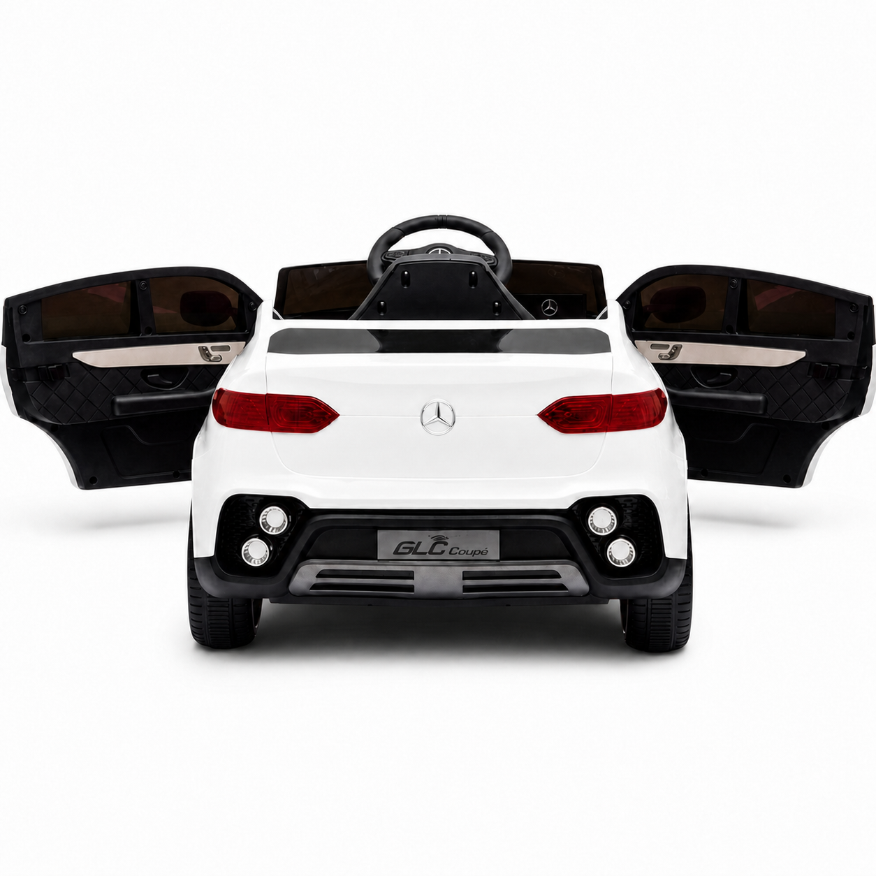 Carro Elétrico para Criança MERCEDES GLC coupê BATERIA DE LITIO 12v 4x4 Branco c/ RODAS DE BORRACHA & ASSENTO EM PELE