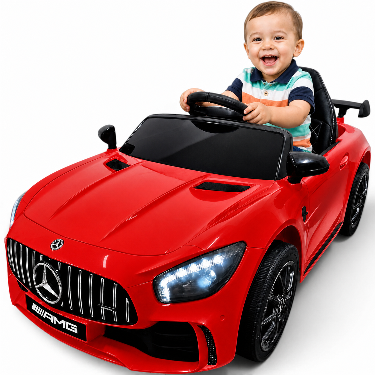 Carro Elétrico para Criança MERCEDES GTR MINI 12v BATERIA DE LITIO Vermelho c/ RODAS DE BORRACHA & ASSENTO EM PELE