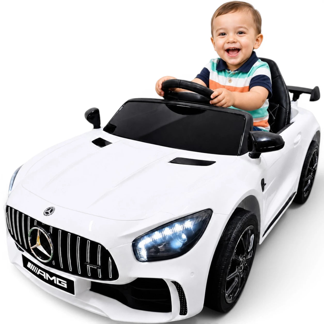 Carro Elétrico para Criança MERCEDES GTR MINI 12v BATERIA DE LITIO Branco c/ RODAS DE BORRACHA & ASSENTO EM PELE
