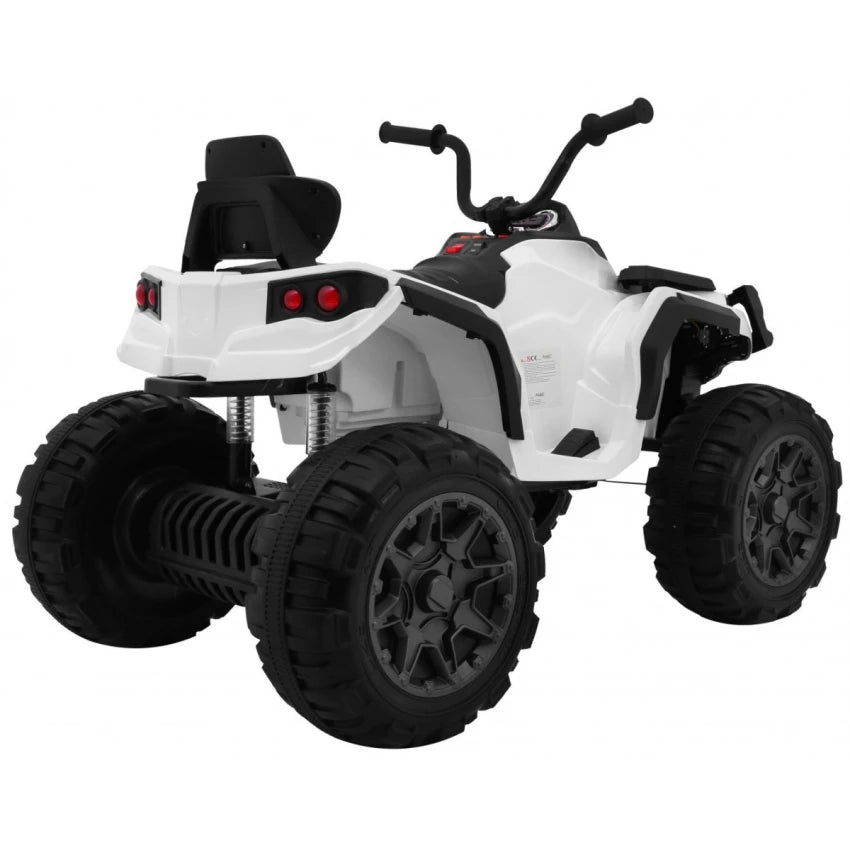 Mota Elétrica para Criança QUAD ATV 12v Branca e Preta c/ RODAS DE BORRACHA & ASSENTO EM PELE