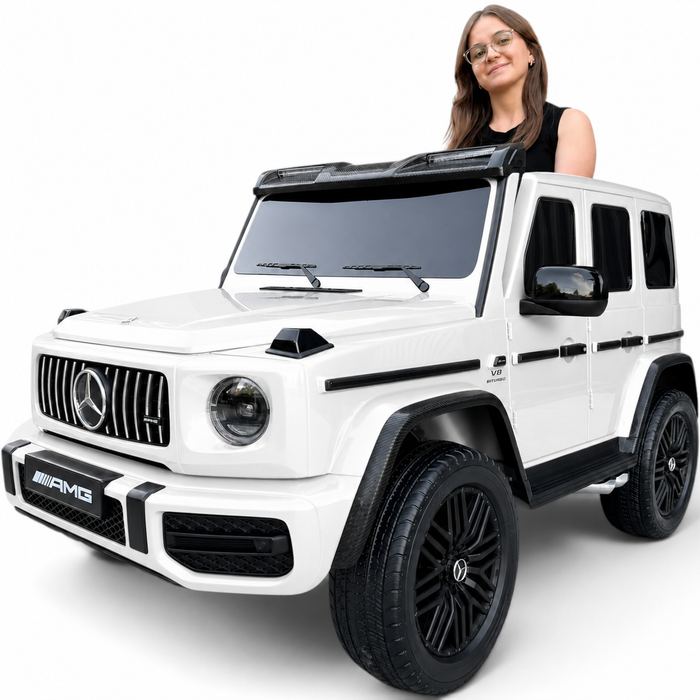 Carro Elétrico para Criança MERCEDES G63 AMG XXL Branco 24v MP4 4x4 c/ RODAS DE BORRACHA & ASSENTO EM PELE ECOLÓGICA
