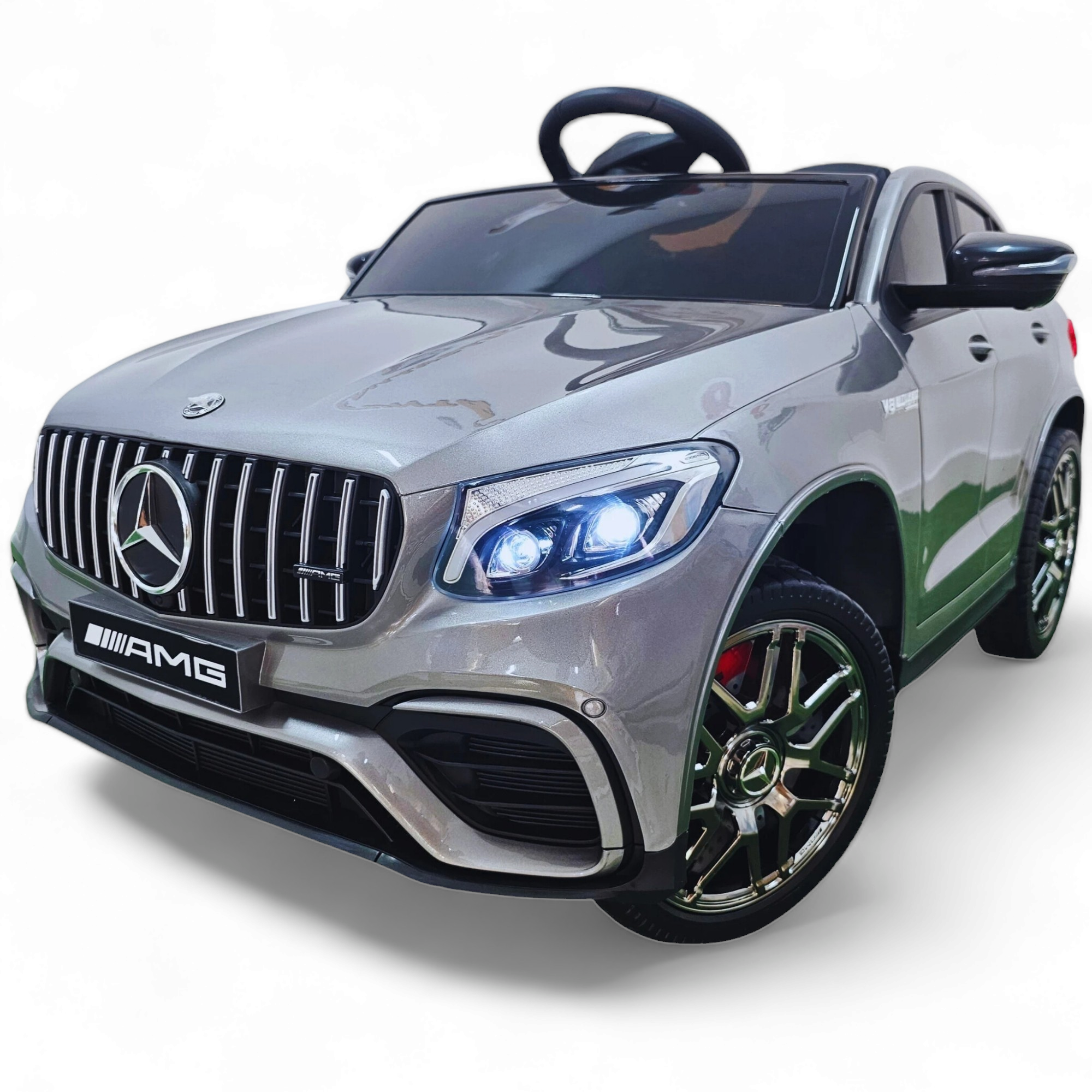 Carro Elétrico para Criança MERCEDES GLC63S 4x4 12v Cinza Metalizado c/ RODAS DE BORRACHA & ASSENTO EM PELE