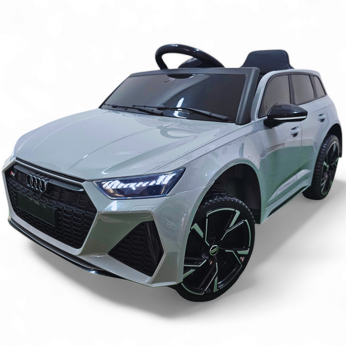 Carro Elétrico para Criança AUDI RS6 12v BATERIA DE LITIO Cinza c/ RODAS DE BORRACHA & ASSENTO EM PELE ECOLÓGICA