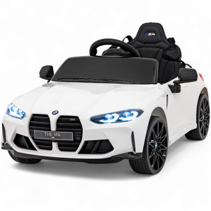 Carro Elétrico para Criança BMW M4 12v Branco c/ RODAS DE BORRACHA & ASSENTO EM PELE